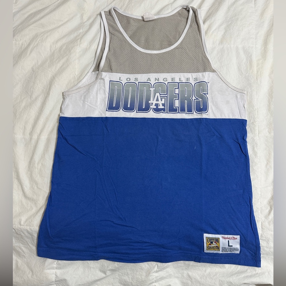 Los Angeles Dodgers Blue and White Tank Top L